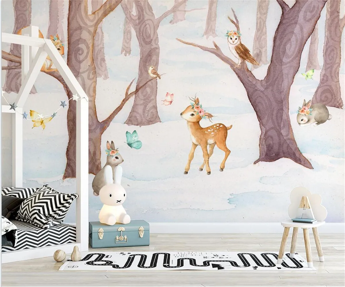 Custom tapetes Ziemeļvalstu karikatūra meža dzīvnieku TV bērnu istabas fona sienām dzīvojamā istabā, guļamistabā, 3d tapetes