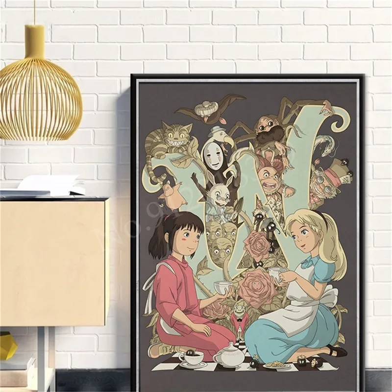 Dedzīgs Prom un Alice In Wonderland Plakātu un Izdrukas Miyazaki Studio Ghibli Anime Audekla Apgleznošana Sienu Art Meitenes, Istabas Dekori