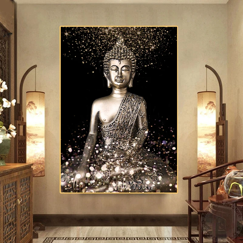 Reliģisko Budas Metāla Statuja Audekla Gleznu Abstraktu, Budisms Plakātu un Izdrukas Sienas Art Attēlus viesistaba, Mājas Dekoru