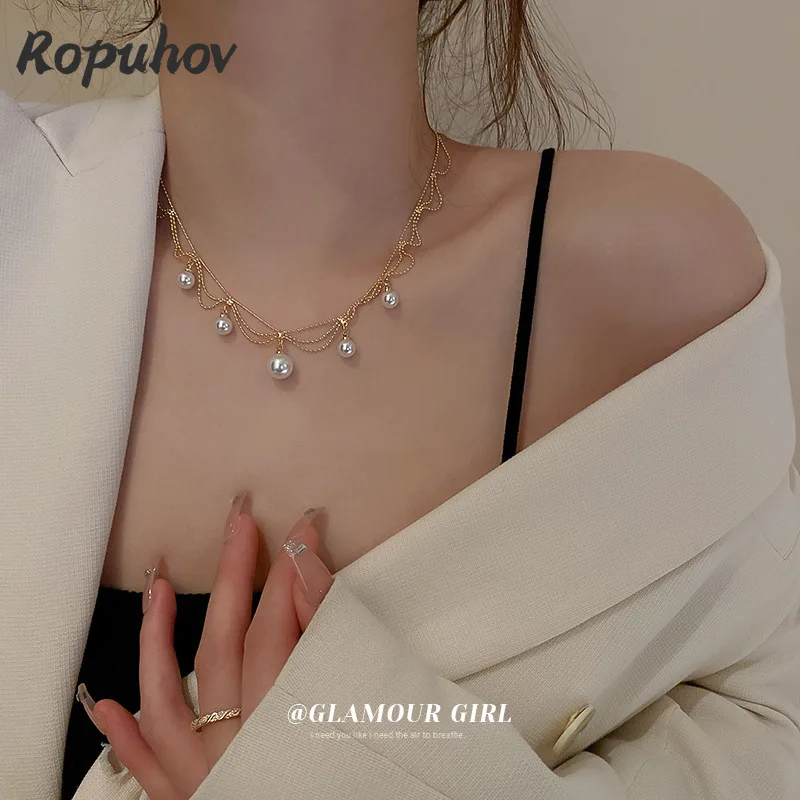 Ropuhov 2022 Sieviete Pērļu Kaklarotu korejiešu Dizaina Kakla Ķēdes Kaulu Ķēdes Personalizētu Augstas klases Luksusa Gaismas