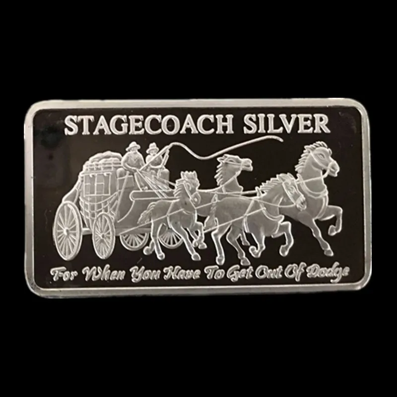 10 gab. Bez Magnētiskā Stagecoach sudraba stieņiem 1 OZ sudraba pārklājumu monētas lietņu žetons 50mm x 28 mm stieņu kolekcionējamus apdare, bar