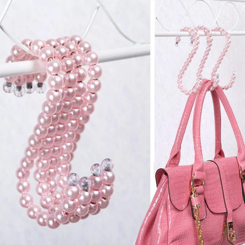 1GB Soma pakaramais 16CM soma āķi drēbju pakaramais plastmasas pērle maisiņā, pakaramie Modes sieviešu soma klipus, Balta, rozā, melnā, angel S-veida āķis