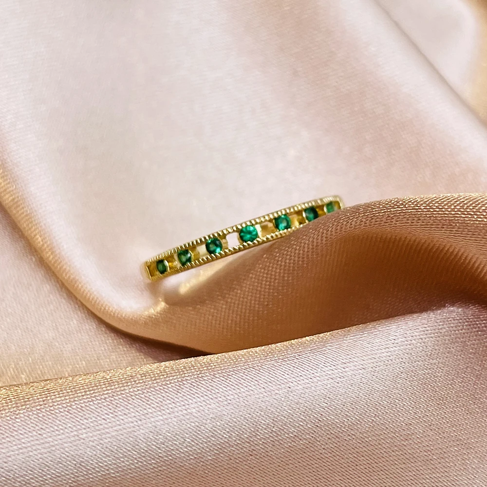 Rundraw Modes Emerald Zircon Sieviešu Kārtas Rotājumu Zelta Pārklājumu Gredzeni Naudas Sodu Mazo Sieviešu Vara Atvēršanas Gredzenu Puse Rotaslietas