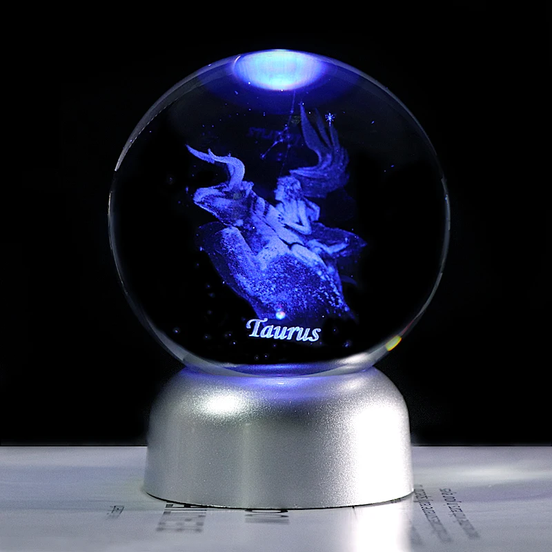 Zodiaka Taurus Crystal Ball 3D Zvaigznājus, Stikla Globuss Mājas Dekorēšanas Piederumi Horoskops Zodiaka Zīmes Sfērā Stikla Bumba