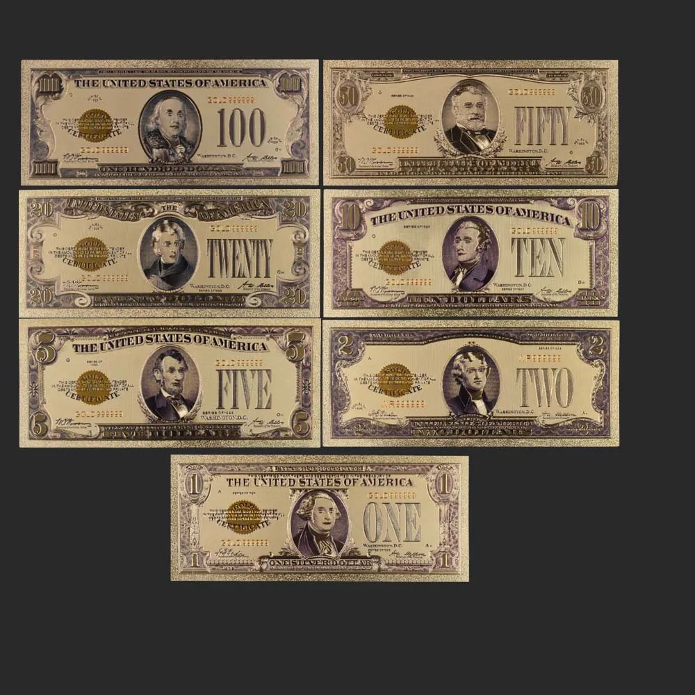 1928 7pcs ASV $1 2 5 10 20 50 100 Dolāru Zelta Banknošu Krāsains Pasaules Naudu par Suvenīri