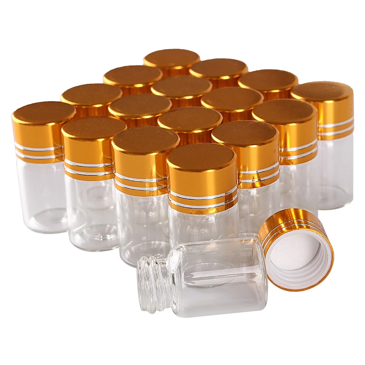 1000pcs 2 ml, Diametrs 16 mm Caurspīdīga Stikla Pudeles ar Zelta Vāciņi Vāciņi Tukšās Pudeles Spice Pudeles, Smaržu pudelītes,