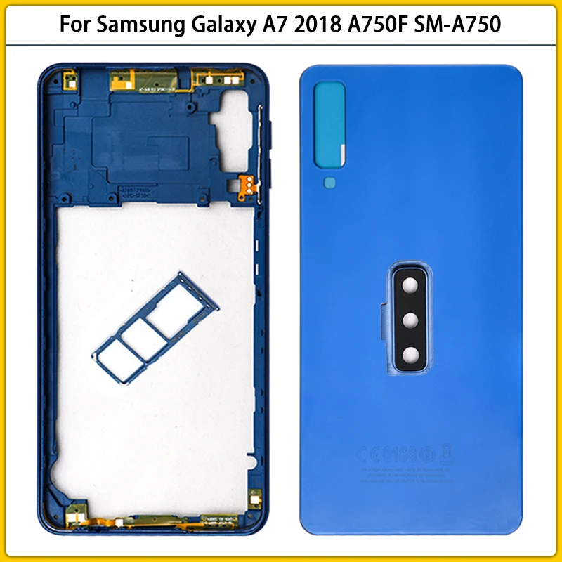 Jaunā Samsung Galaxy A7 2018 A750 A750F SM-A750 Akumulatora Vāciņu Atpakaļ A750 Aizmugurējās Durvis Stikla Paneli Mājokļu Gadījumā Kameras Objektīvs Aizstāt