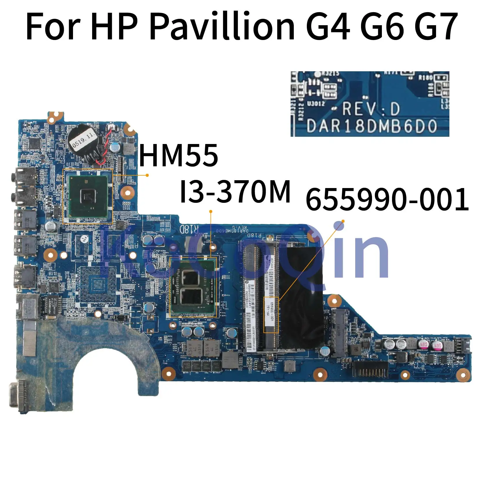 KoCoQin klēpjdators Mātesplatē HP Pavilion G4, G6 G7 G4-1000 G6-1000 I3-370M (Mainboard) 655990-001 655990-501 DAR18DM86D0 HM55